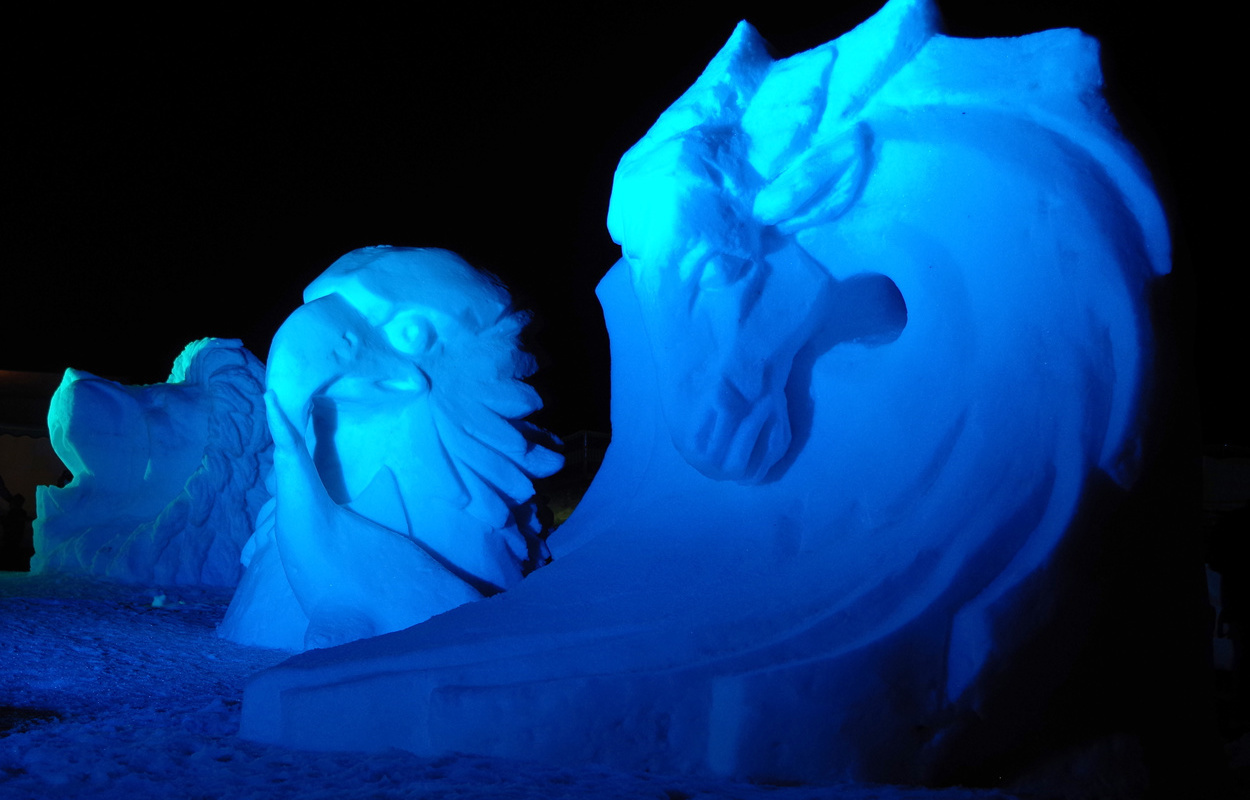 Der Pegasus vom 2. Schwarzwälder Schneeskulpturen-Festival in Bernau vom 25. bis 28. Januar 2018. Foto: Heike Budig